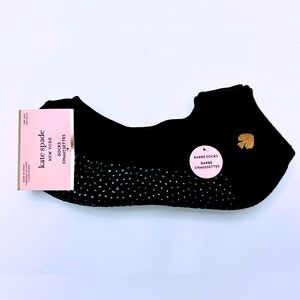 NWT Kate Spade Black Barre No Show Socks Woman's One Size Grip Gold Spade